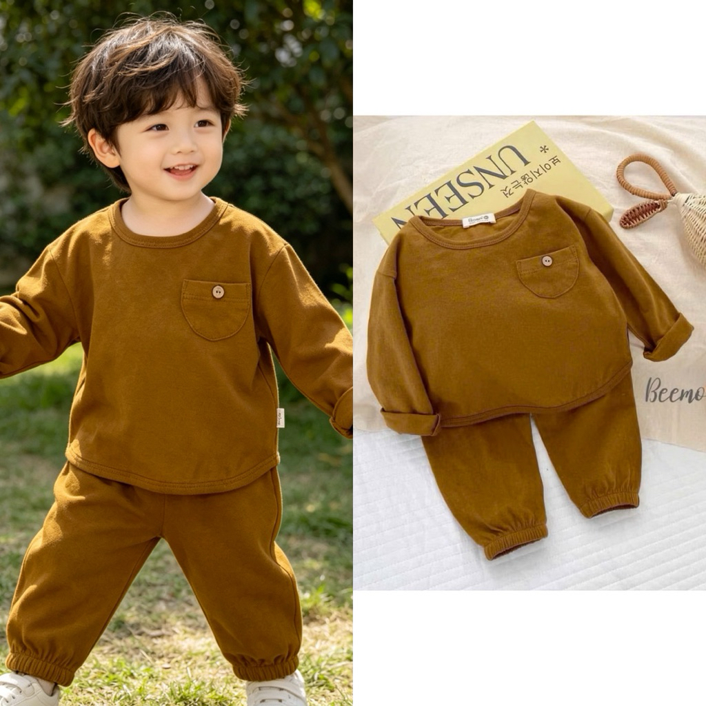 Bộ bé trai dài tay Beemo thu đông size 80-130 (9-24kg) chất cotton mềm mại, đồ bộ trẻ em mùa lạnh