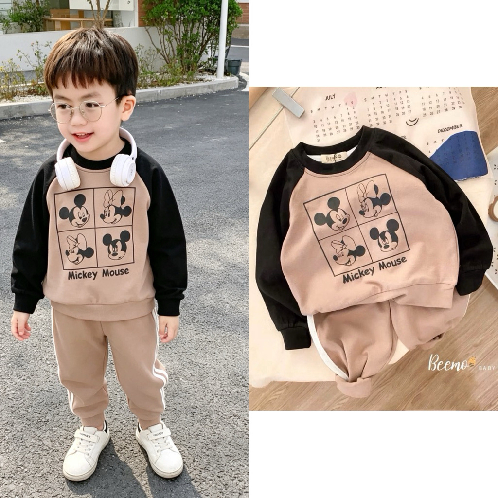 Bộ bé trai dài tay Beemo thu đông size 80-130 (9-24kg) chất cotton mềm mại, đồ bộ trẻ em mùa lạnh