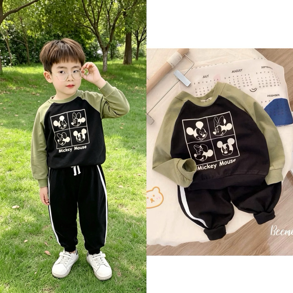 Bộ bé trai dài tay Beemo thu đông size 80-130 (9-24kg) chất cotton mềm mại, đồ bộ trẻ em mùa lạnh
