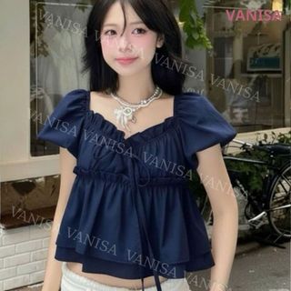 Áo voan nữ cổ vuông form babydoll che bụng tay bồng phong cách Hàn Quốc VANISA CT431