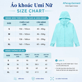 Áo Khoác Chống Nắng UV Nữ Umi,Thoáng Mát, Co giãn, chính hãng Apacup