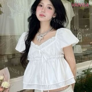 Áo babydoll tiểu thư nữ cổ vuông form xòe rộng trễ vai sang chảnh trắng đen đỏ hồng VANISA CT431