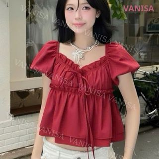 Áo voan nữ cổ vuông form babydoll che bụng tay bồng phong cách Hàn Quốc VANISA CT431