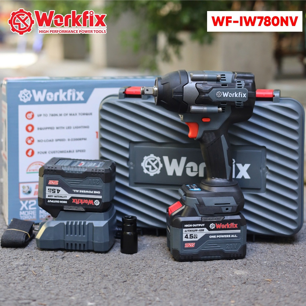 Máy siết bulong Workfix WF-IW780NV, Lực siết 780Nm - Siết mở ốc ô tô, xe máy - Không chổi than