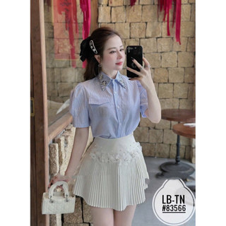 Áo sơ mi thô cộc tay cổ đức đính đá túi nắp #83566