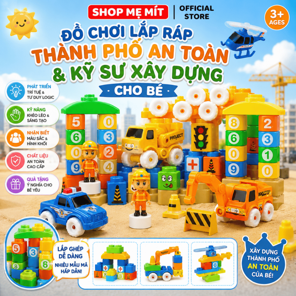 Bộ Đồ Chơi Lắp Ráp Thành Phố An Toàn & Kỹ Sư Xây Dựng Cho Bé – Xếp Hình Sáng Tạo, Phát Triển Tư Duy
