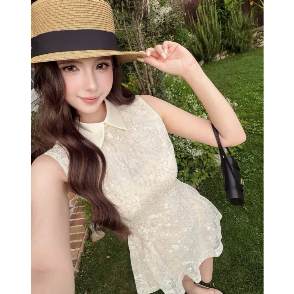 Váy ren hoa nổi chiết eo cao cấp