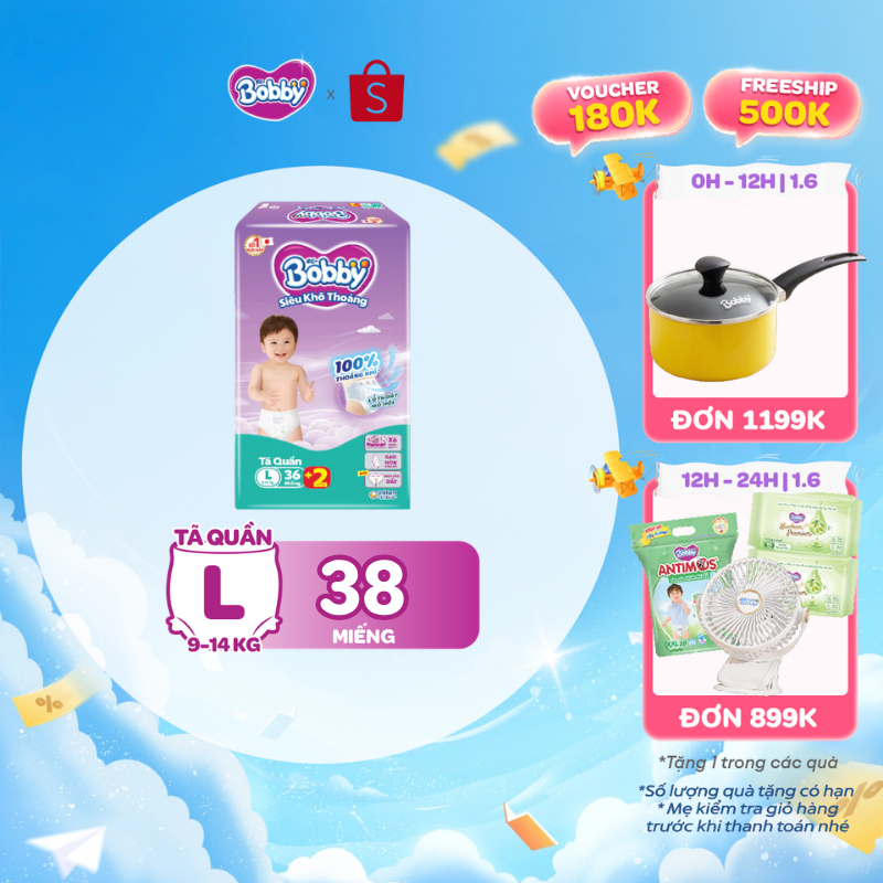 [TẶNG MIẾNG NGẪU NHIÊN] Tã quần Bobby Siêu Khô Thoáng - 100% Thoáng Khí Jumbo S46/M42/L36/XL32/XXL28/XXXL22