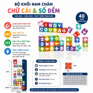 Bộ Xếp Hình Nam Châm Chữ Cái Và Số Mini 40 Chi Tiết Trong Hộp Kim Loại – Đồ Chơi Tư Duy Cho Bé