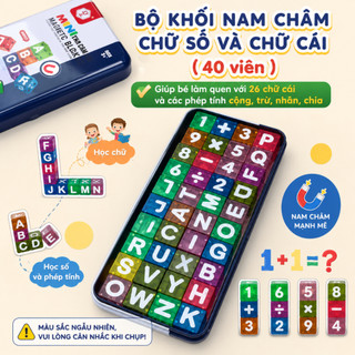 Bộ Xếp Hình Nam Châm Chữ Cái Và Số Mini 40 Chi Tiết Trong Hộp Kim Loại – Đồ Chơi Tư Duy Cho Bé