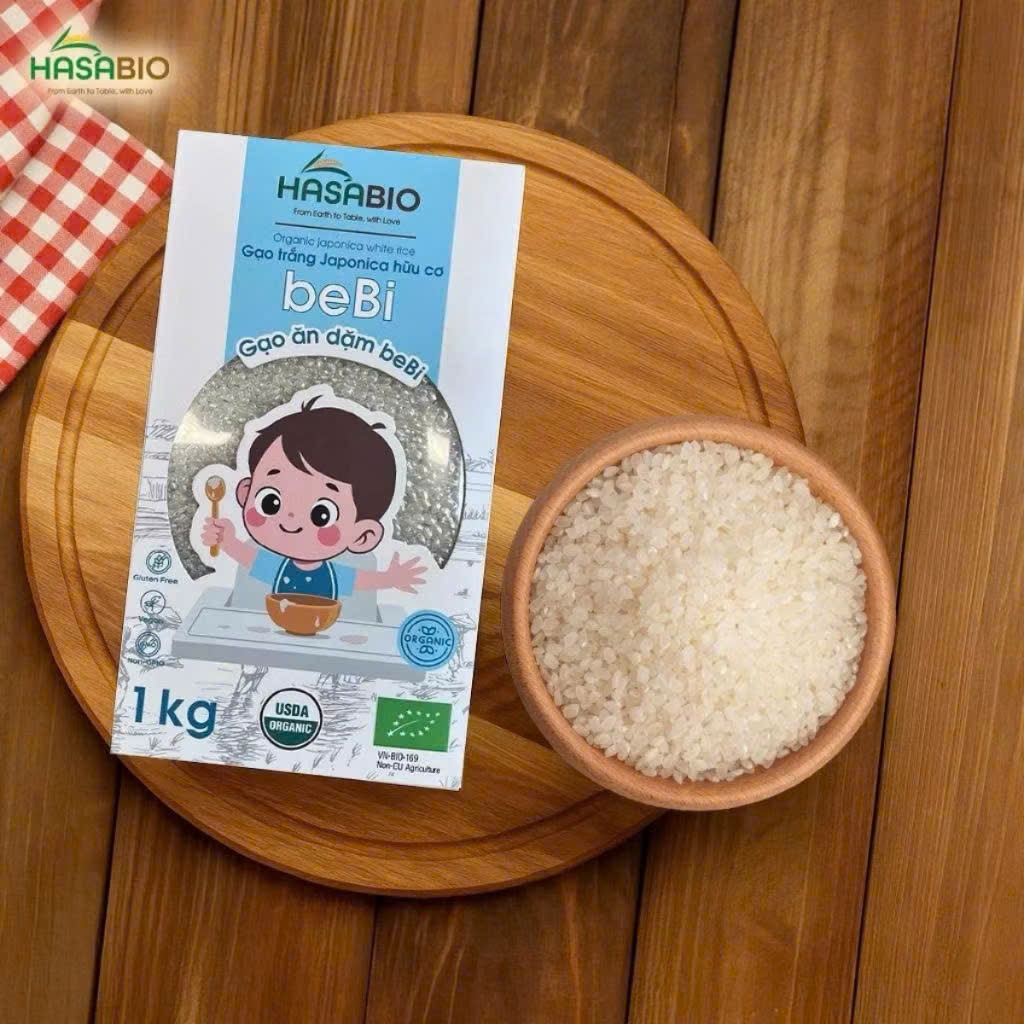 Gạo Hữu Cơ Hasabio - Gạo Jabonica, St25 1kg Cho Bé Ăn Dặm
