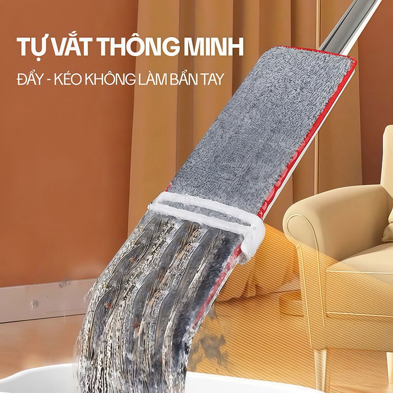 Cây Lau Nhà Phun Sương Tự Vắt OKwife HD-7530, Chổi Lau Nhà Tự Vắt Thông Minh Xoay 360 Độ, 2 Bông Lau