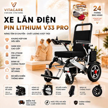 Xe Lăn Điện Pin Lithium V33 PRO Cao Cấp - Xe Lăn Điện Cho Người Già Gấp Gọn, Leo Dốc, Phanh Tự Động (BẢO HẢNH 2 NĂM)