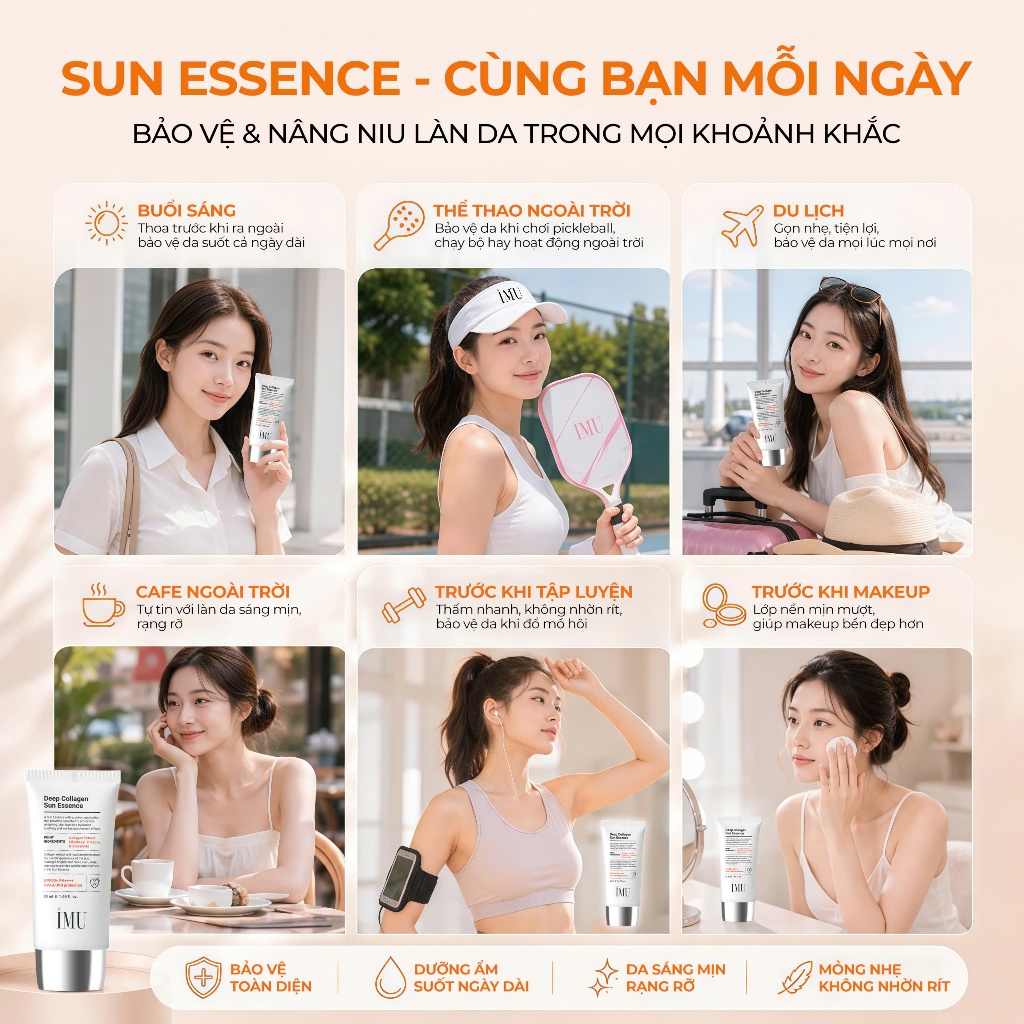 Kem Chống Nắng IMU Deep Collagen Sun Essence SPF50+ PA+++++ 50ml – Mỏng Nhẹ, Thấm Nhanh, Không Nhờn