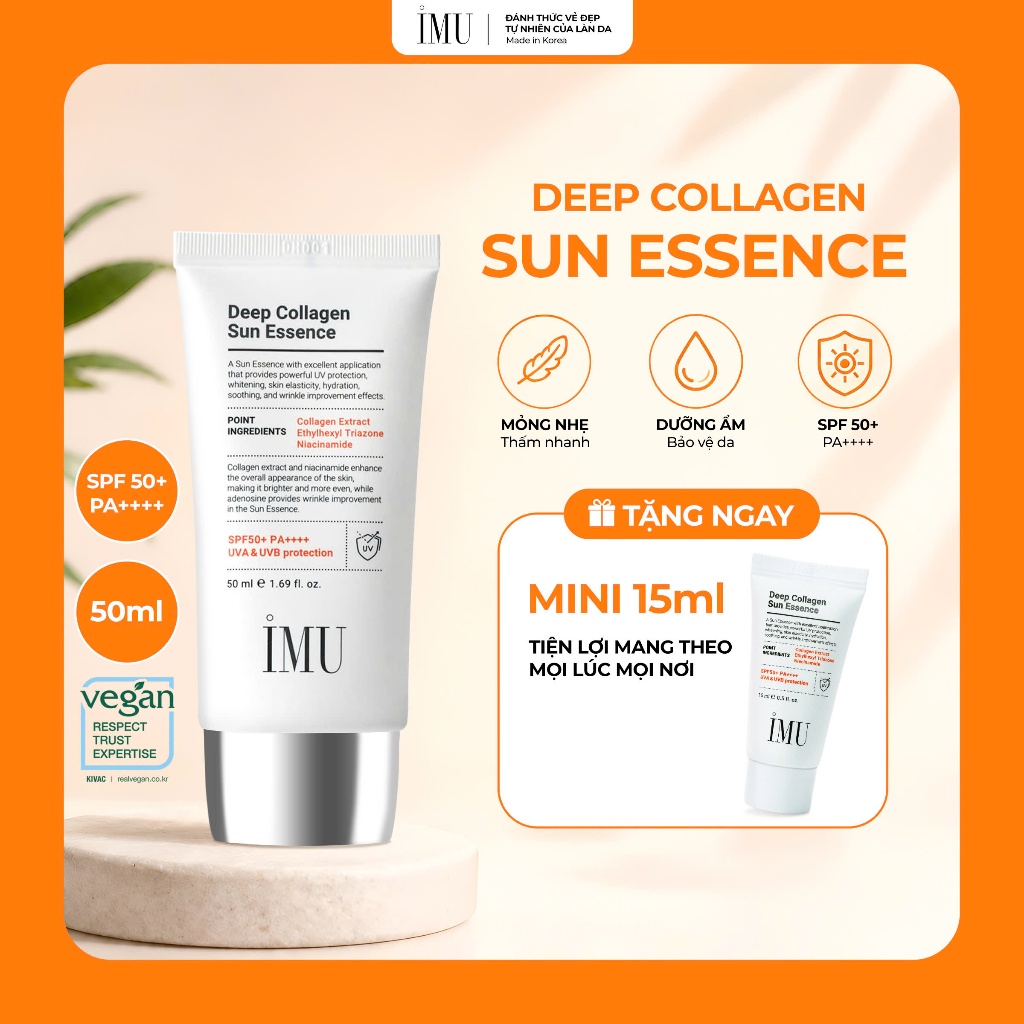 Kem Chống Nắng IMU Deep Collagen Sun Essence SPF50+ PA+++++ 50ml – Mỏng Nhẹ, Thấm Nhanh, Không Nhờn