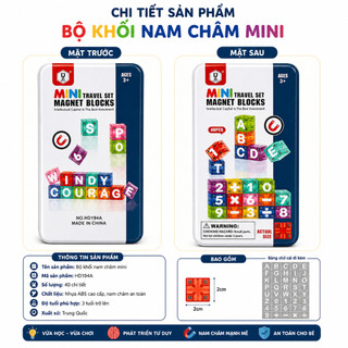 Bộ Xếp Hình Nam Châm Chữ Cái Và Số Mini 40 Chi Tiết Trong Hộp Kim Loại – Đồ Chơi Tư Duy Cho Bé