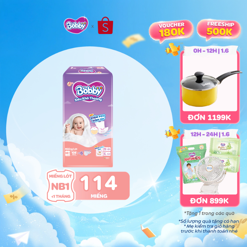[TẶNG MIẾNG NGẪU NHIÊN] Miếng lót sơ sinh Bobby Newborn 1-108 miếng