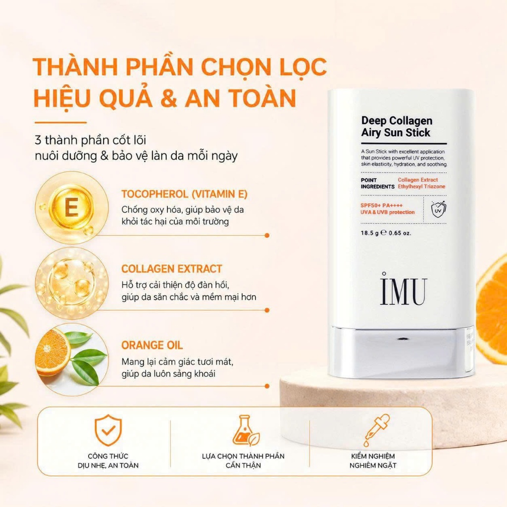Sáp Chống Nắng Vegan Thỏi IMU Deep Collagen Sun Stick 18.5g SPF50+ PA++++,Kiềm Dầu, Cấp Ẩm, Mỏng Nhẹ