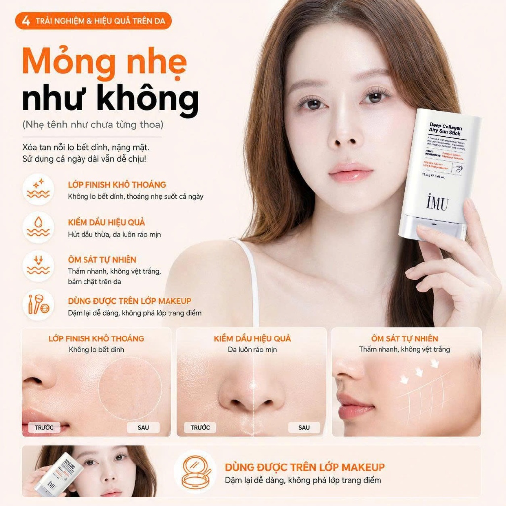 Sáp Chống Nắng Vegan Thỏi IMU Deep Collagen Sun Stick 18.5g SPF50+ PA++++,Kiềm Dầu, Cấp Ẩm, Mỏng Nhẹ