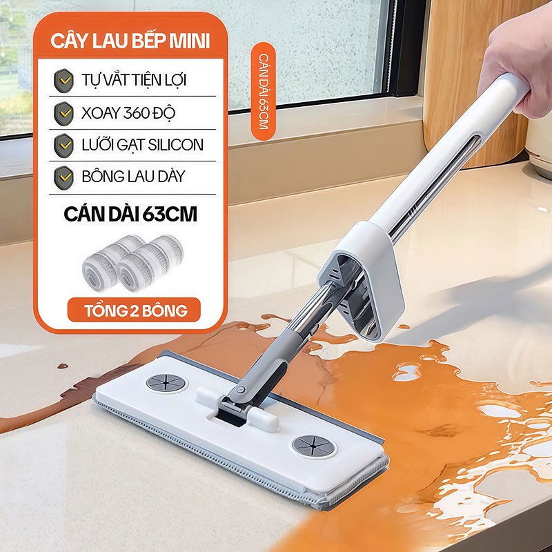 Cây Lau Bếp Mini KITIMOP KTM-20, Cây Lau Bếp Tự Vắt, Cây Lau Mini Cầm Tay Tự Vắt