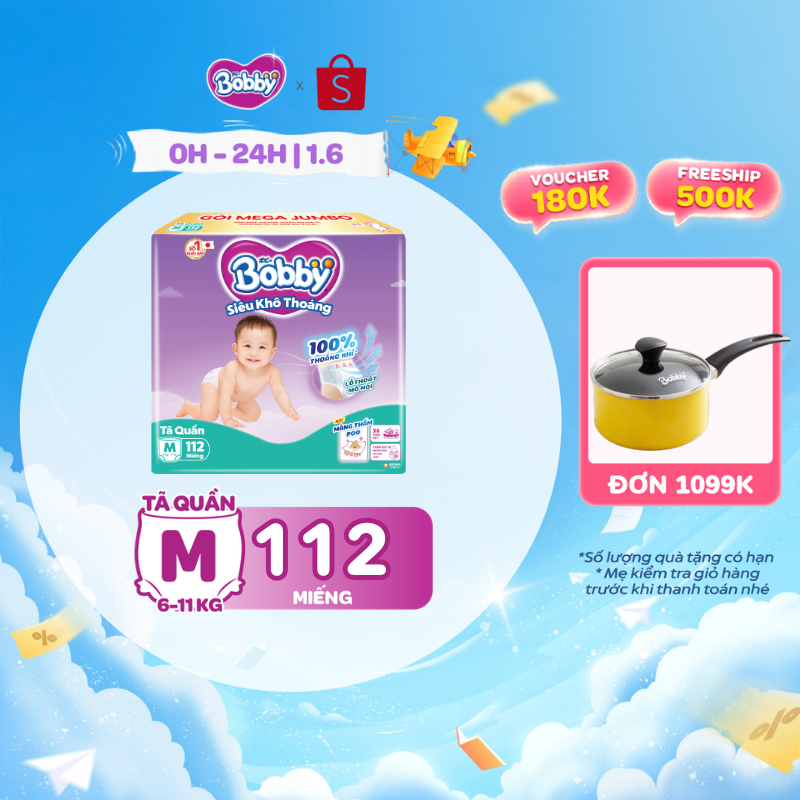 [TẶNG MIẾNG NGẪU NHIÊN] Tã quần Bobby Khô Thoáng - 100% Thoáng Khí Mega Jumbo  M112/L96/XL84/XXL76
