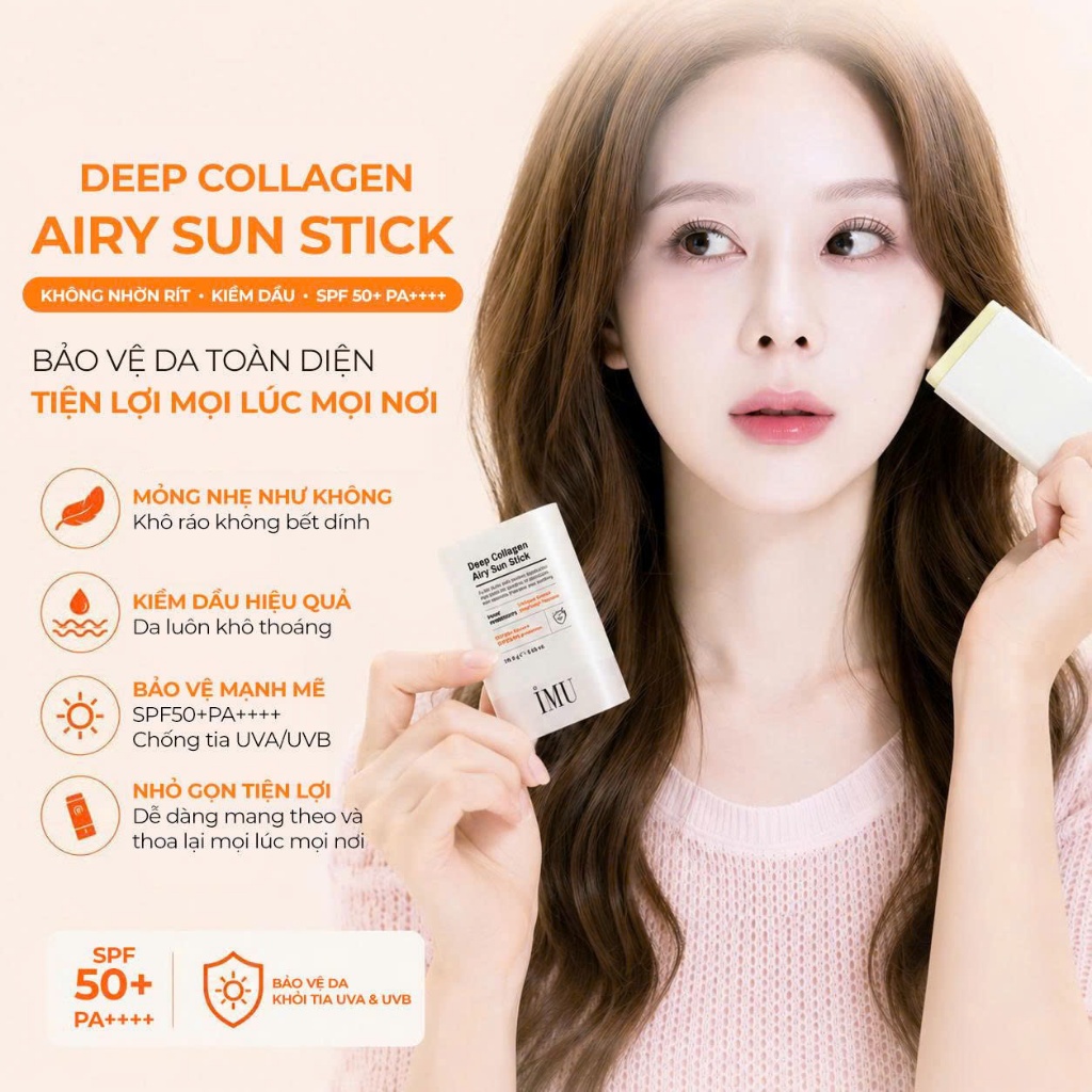 Sáp Chống Nắng Vegan Thỏi IMU Deep Collagen Sun Stick 18.5g SPF50+ PA++++,Kiềm Dầu, Cấp Ẩm, Mỏng Nhẹ