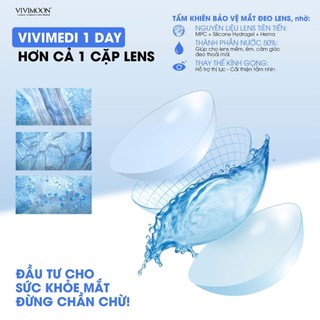 Combo 6 chiếc lens cận thị 1 ngày trong suốt VIVIMOON, kính áp tròng không màu chất liệu MPC, Silicone Hydrogel cao cấp