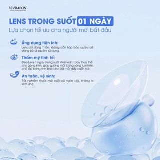 Combo 6 chiếc lens cận thị 1 ngày trong suốt VIVIMOON, kính áp tròng không màu chất liệu MPC, Silicone Hydrogel cao cấp