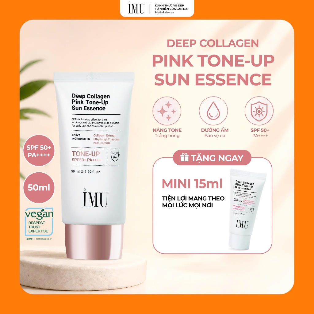 Kem Chống Nắng IMU Deep Collagen Pink Tone-Up Sun Essence SPF50+ PA++++ 50ml – Mỏng Nhẹ, Thấm Nhanh, Không Nhờn