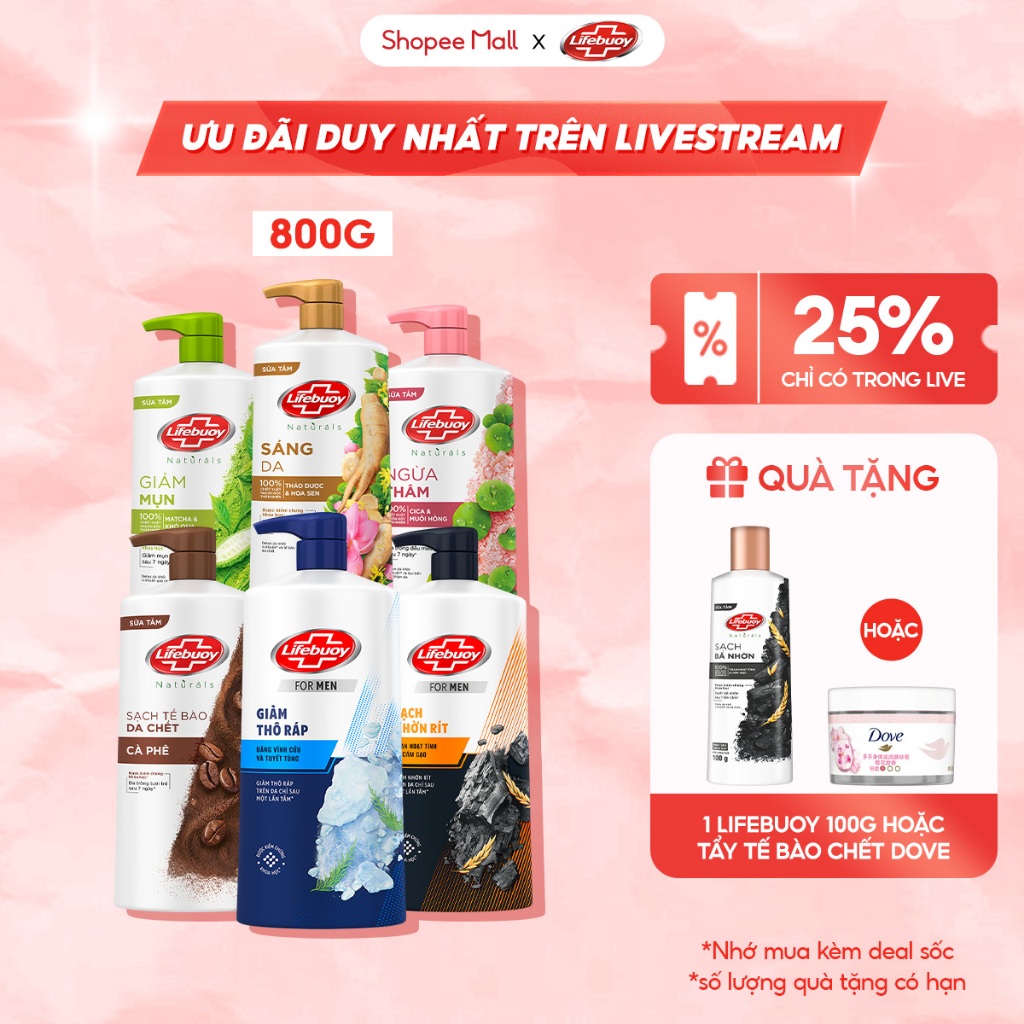 [LIVE] Sữa Tắm Lifebuoy 800gr Detox Và Sạch Sâu Khỏi Bụi Mịn Pm2.5 Detox 100% Từ Thiên Nhiên Diệt Khuẩn