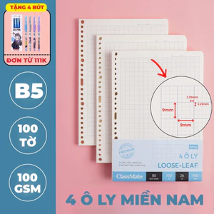 Giấy Refill Classmate Kẻ 4 Ô Ly Miền Nam 100GSM Tráng Keo Chống Thấm Ruột Sổ Còng B5 Viết Ngôn Ngữ