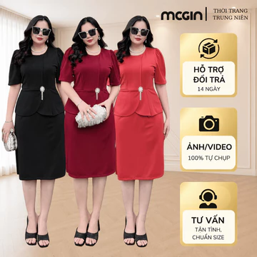 Đầm Trung Niên Dự Tiệc Dáng Peplum Jolie| Đầm Trung Niên Cho Mẹ Bigsize MCGIN| Đầm Công Sở