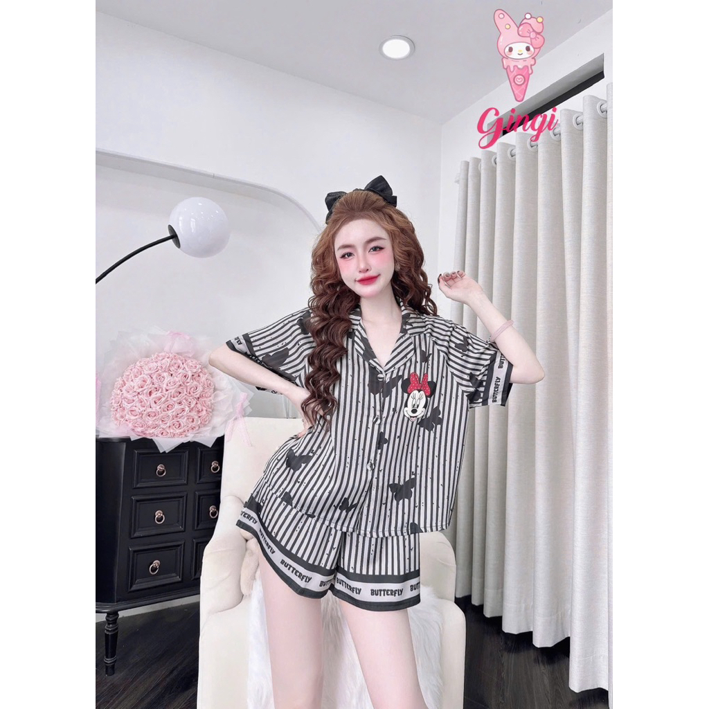 [ Size40-60kg Đồ Ngắn250524 ]Đồ nữ mặc nhà áo tay ngắn quần ngắn phối hoạ tiết xinh xắn đáng yêu chất lụa latin cao cấp
