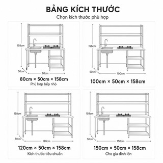 Kệ bếp gas inox Có thể chịu tải trọng 300kg Kệ nhà bếp chống gỉ Kệ để đồ bếp ga bền đẹp