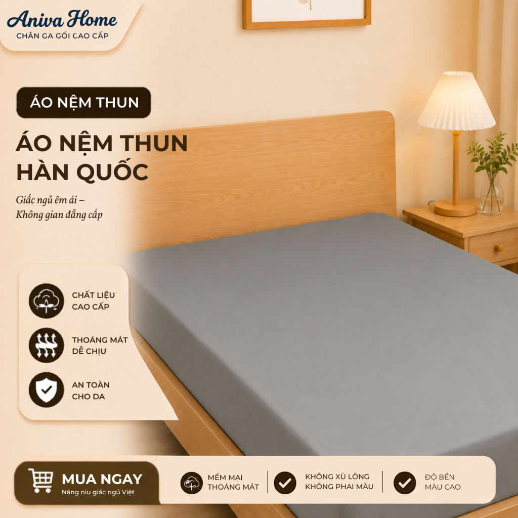 Áo nệm thun trơn Aniva Home, chất liệu cao cấp, đàn hồi tốt, mềm mại, thoáng khí, bền đẹp, tiện lợi