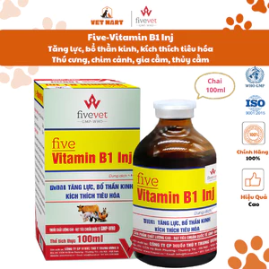 Five-Vitamin B1 Inj hỗ trợ bổ thần kinh, kích thích tiêu hóa, hỗ trợ tăng cường sức đề kháng cho thú cưng (100ml)