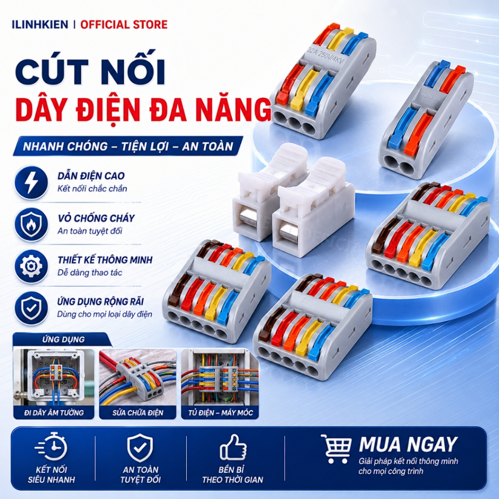 Đầu nối cút nối dây điện nhanh chóng tiện lợi chất lượng cao ILinhkien