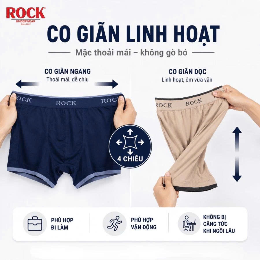 Quần lót nam cao cấp Boxer Seamless ROCK 516 không đường may cotton thấm hút, thoáng mát