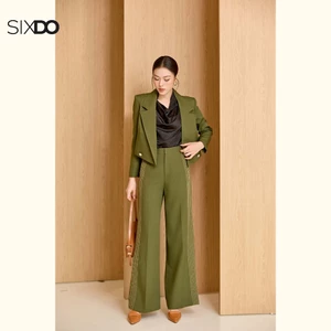 Quần ống suông phối đường chỉ SIXDO (Dark Olive Green Woven Loose Pants)
