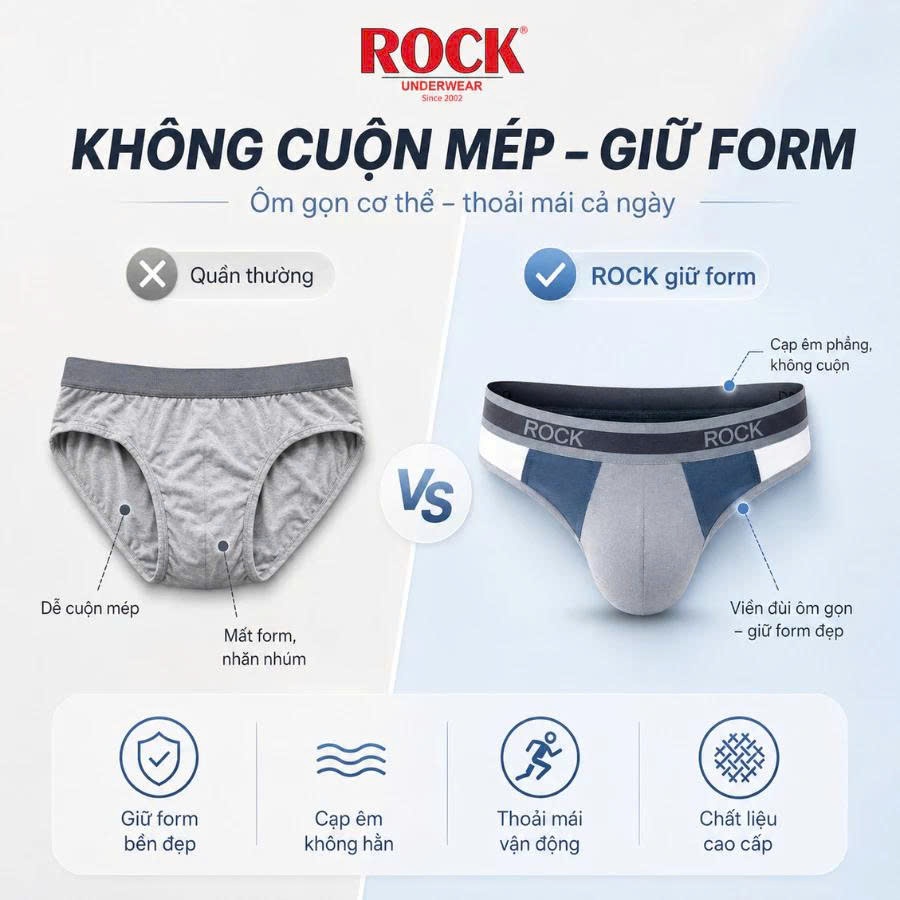 Quần lót nam cao cấp ROCK QA019 hiện đại, trẻ trung, phong cách, cotton 4 chiều co giãn, thoáng mát