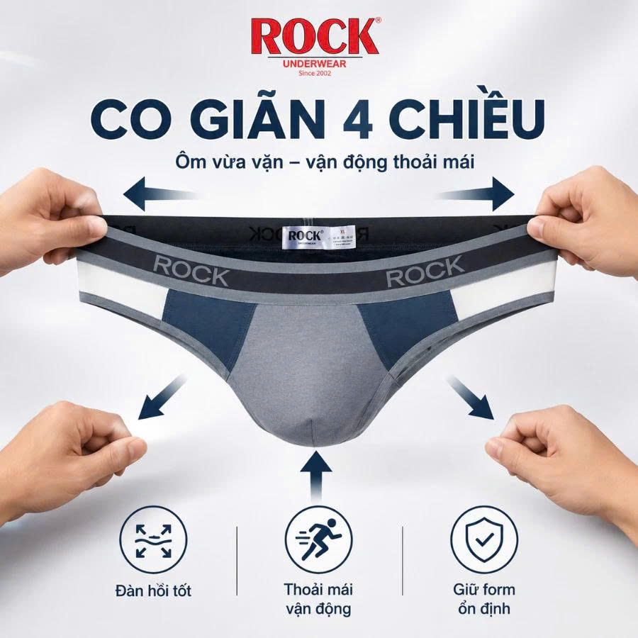 Quần lót nam cao cấp ROCK QA019 hiện đại, trẻ trung, phong cách, cotton 4 chiều co giãn, thoáng mát