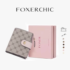 FOXERCHIC FOXER Ví Nữ Kiểu Dáng Retro Thời Trang Đựng Thẻ 10 Ngăn Kèm Hộp Quà Đẹp Mắt