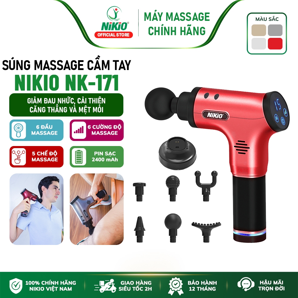 Súng Massage Giảm Căng Cơ Đau Nhức Nikio Nhật Bản NK-171 - 6 đầu, 5 chế độ mát xa