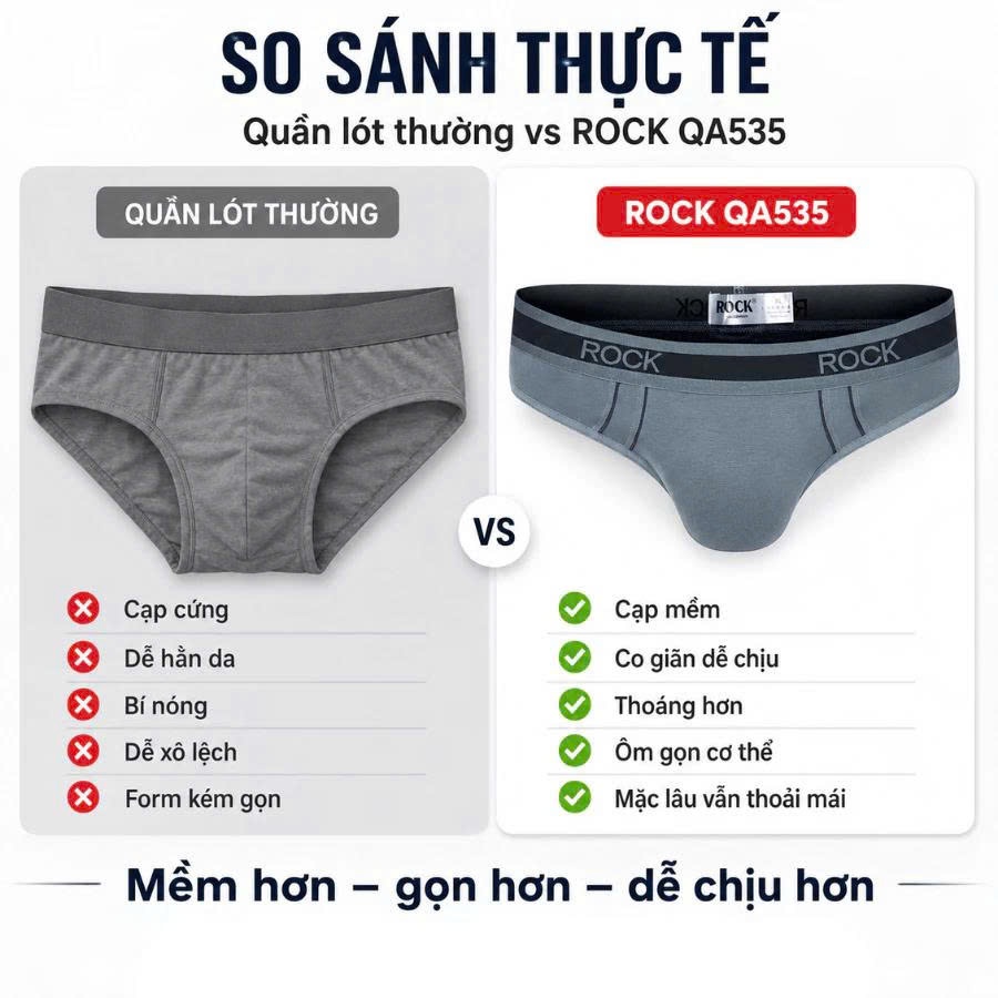 Quần lót nam cao cấp ROCK QA535 trẻ trung, cotton 4 chiều co giãn, thoáng mát thoải mái vận động