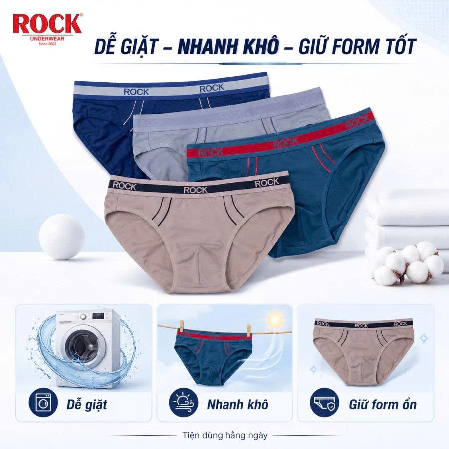 Quần lót nam cao cấp ROCK QA535 trẻ trung, cotton 4 chiều co giãn, thoáng mát thoải mái vận động