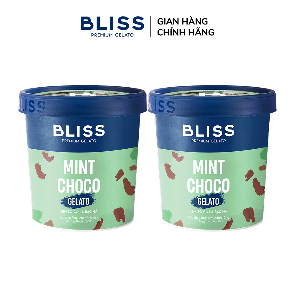 [Hỏa tốc HN/HCM] Combo 2 Kem BLISS Premium Gelato vị Sô Cô La Bạc Hà (Mint Choco Gelato) hộp 473ml