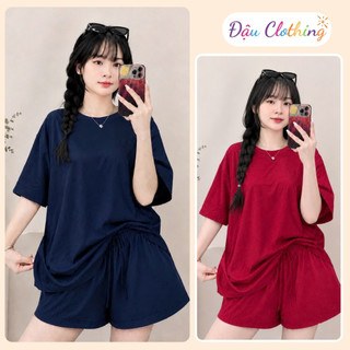 Set Đồ Bộ Bigsize Nữ Áo Phông Rộng Phối Quần Đùi Lưng Chun Form Basic Bộ Mặc Hè SET875