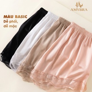 Combo 4 Quần Mặc Trong Váy Ống Rộng - Set 4 Quần Nữ Mặc Váy Chất Lụa Satin Mềm Mịn AMYBRA V550