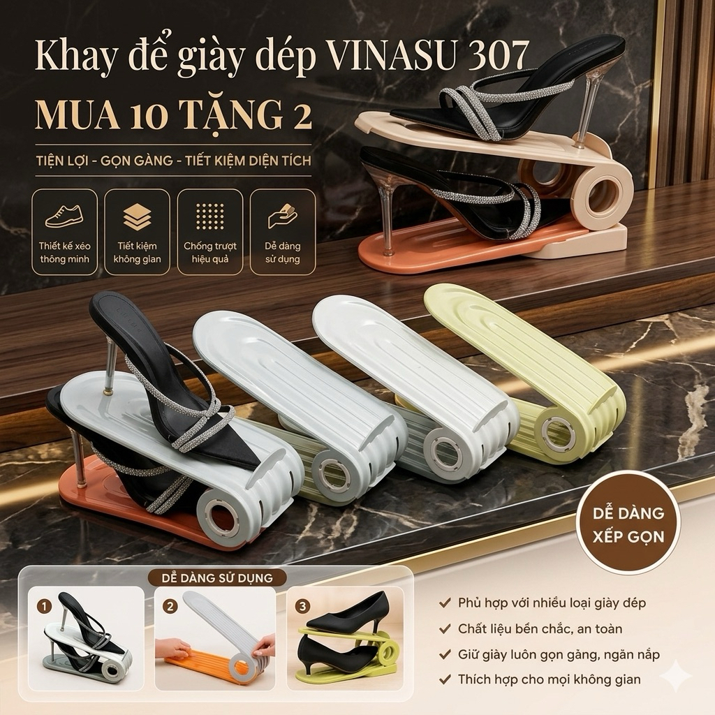 (MUA 10 TẶNG 2) combo 10 khay để giày dép thông minh tiết kiệm không gian điều chỉnh chiều cao 4 mức