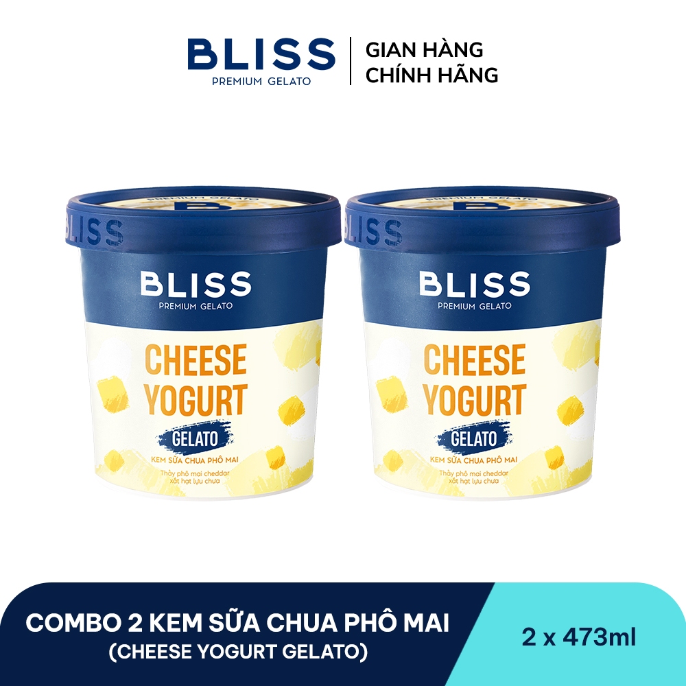 [Hỏa tốc HN/HCM] Combo 2 Kem BLISS Premium Gelato vị Sữa Chua Phô Mai (Cheese Yogurt Gelato) hộp 473ml